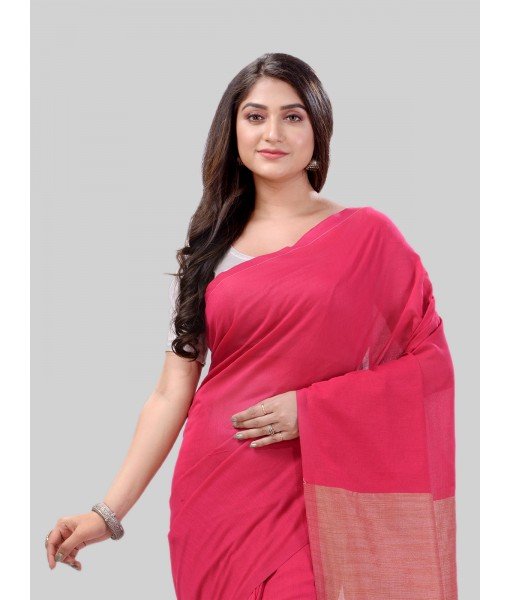 DESH BIDESH Women`s Khadi Cotton Handloom RupSagar Design Saree Without Blouse Piece(Pink)